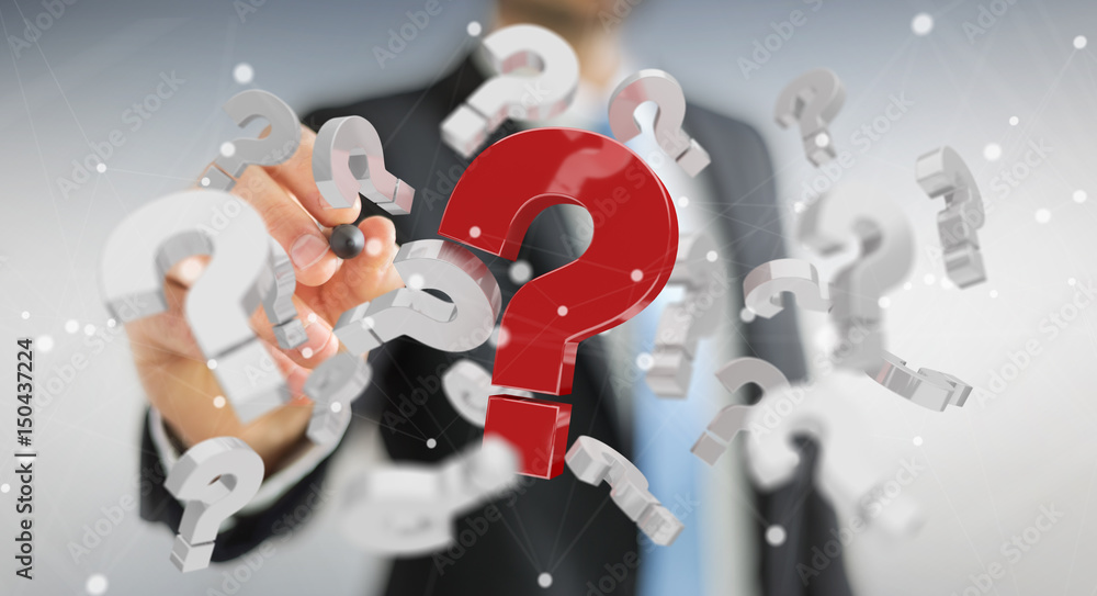 Businessman using 3D rendering question marks