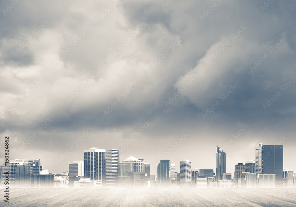 Modern urban buildings skyscrapers blue cloudy sky background an