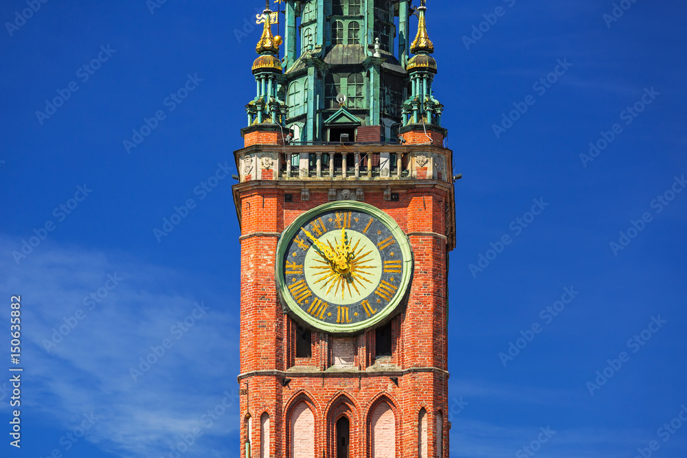 Architecture of historical city hall in Gdansk, Poland