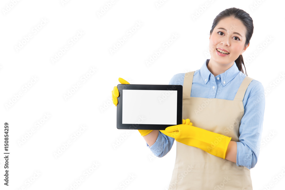 clean lady smile displaying digital touch pad