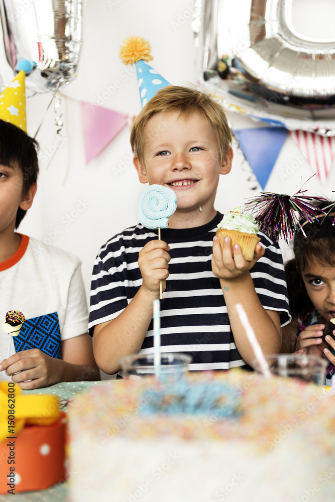 Happiness group of cute and adorable children having party