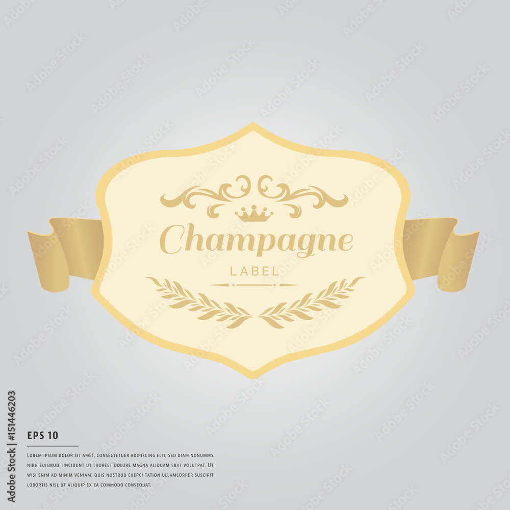 Lorem ipsum text with champagne bottle label