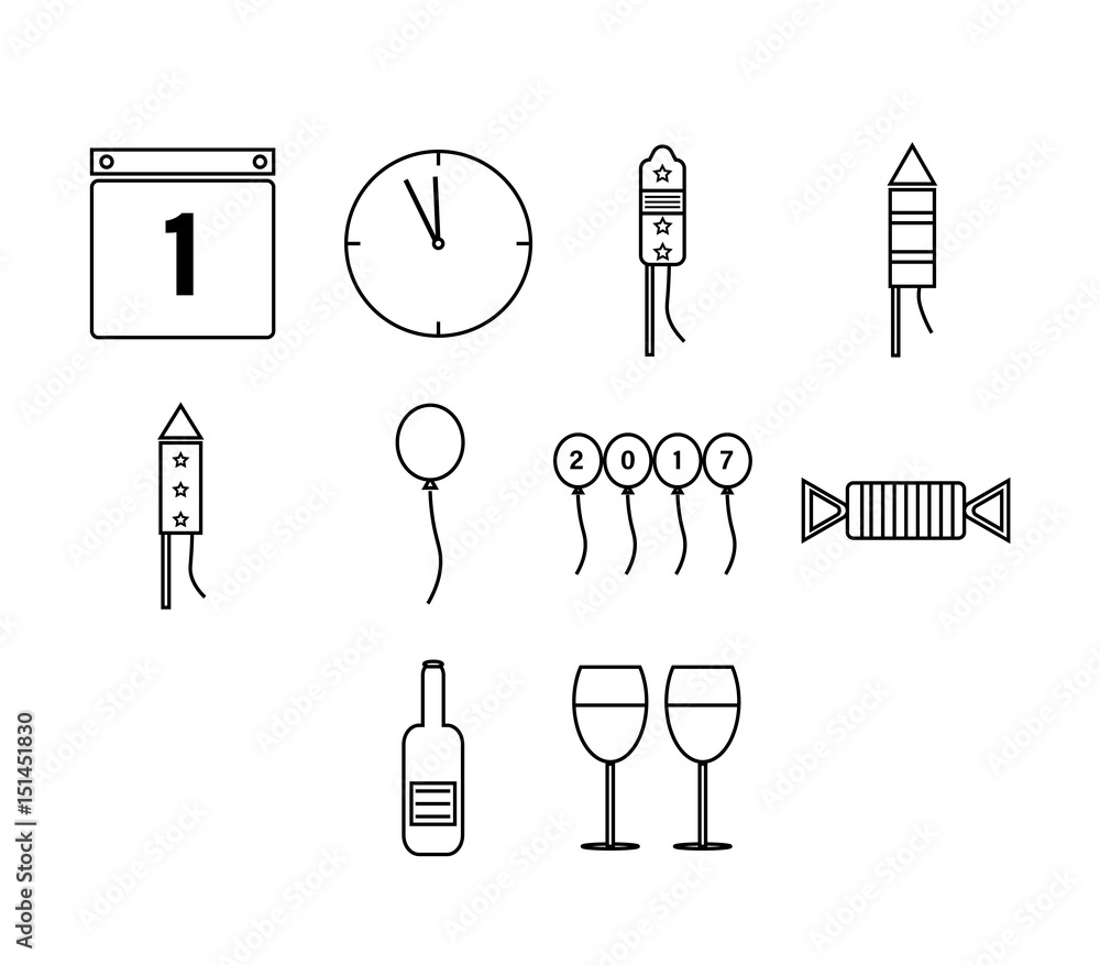 Vector icon set of new years eve