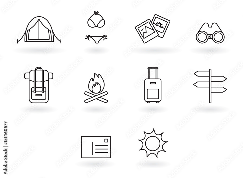 Vector set with various travel and tourism icons