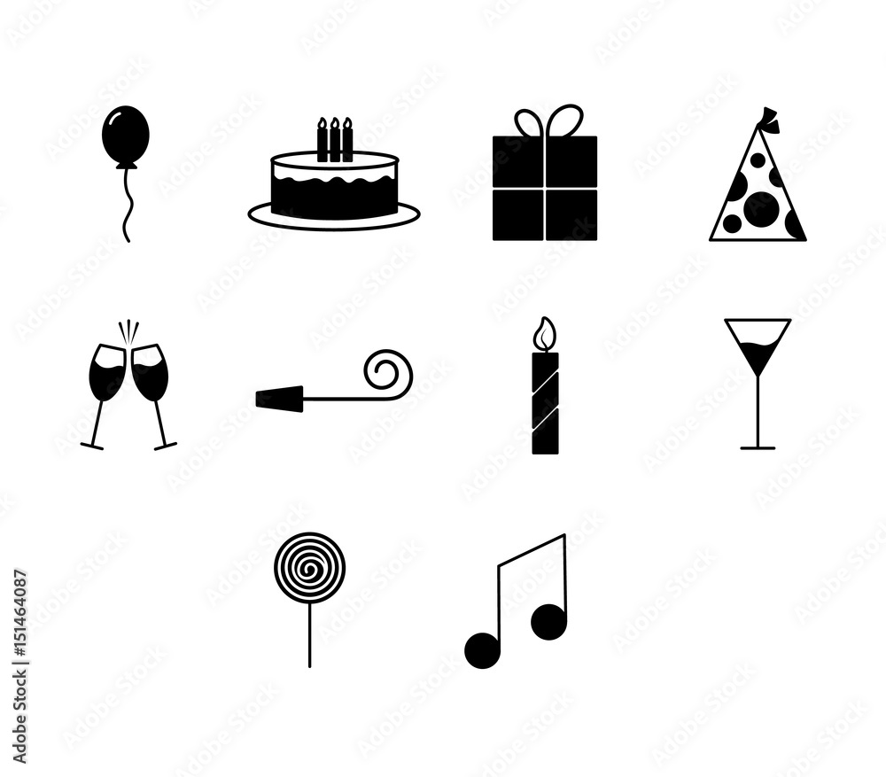 Vector icon set for birthday and parties