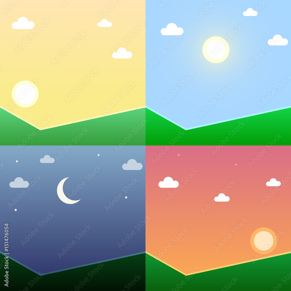 Time of day illustration set, vector design