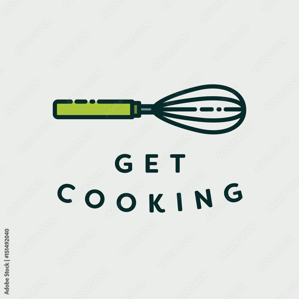 Vector image of egg beater with text get cooking