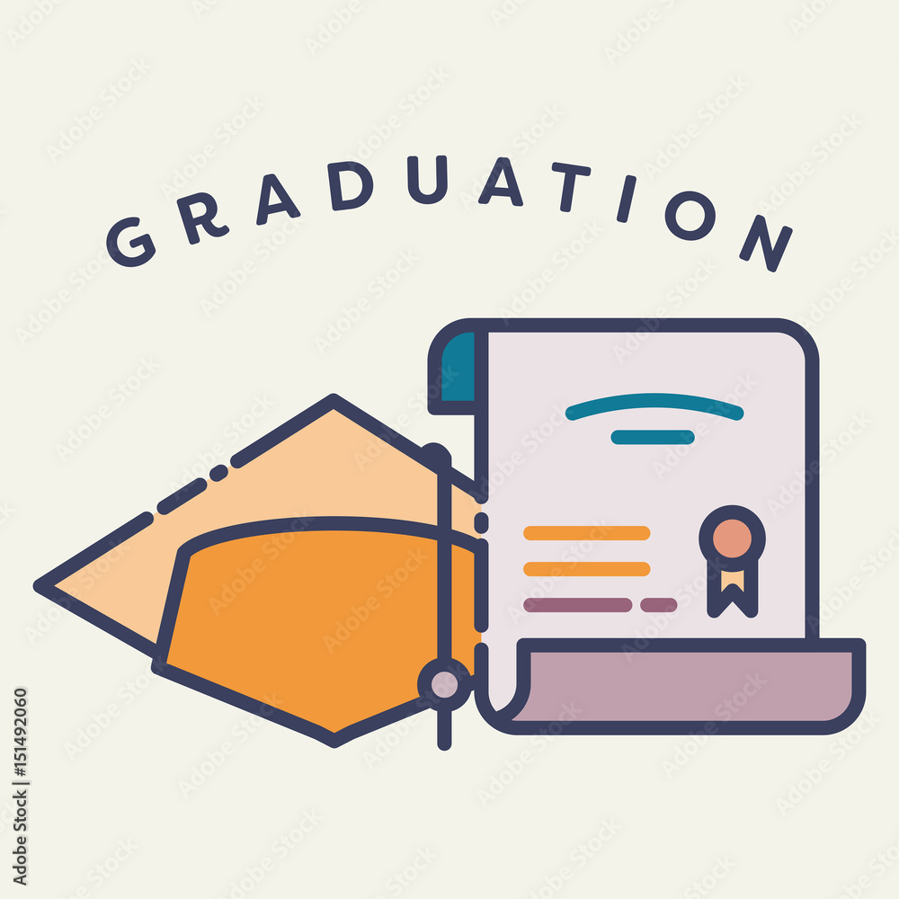 Vector image of graduation cap and degree with text graduation day