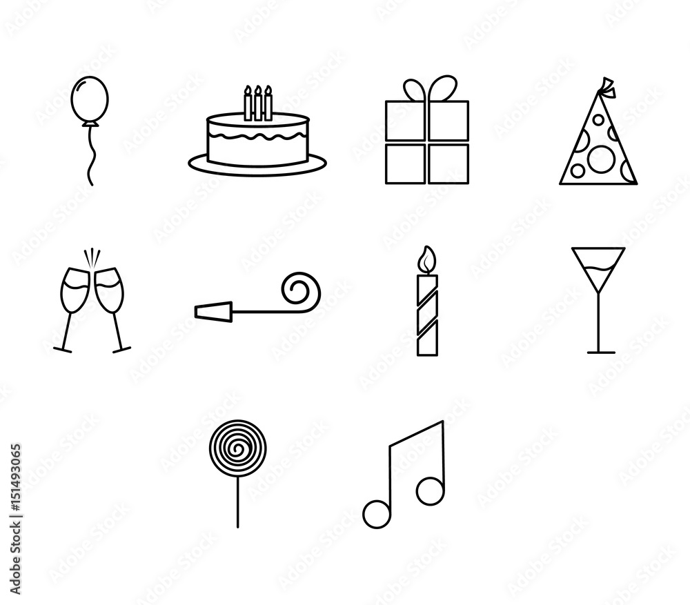 Vector icon set for birthday and parties