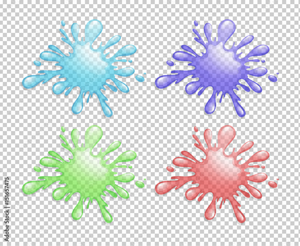 Four color splash on transparent background