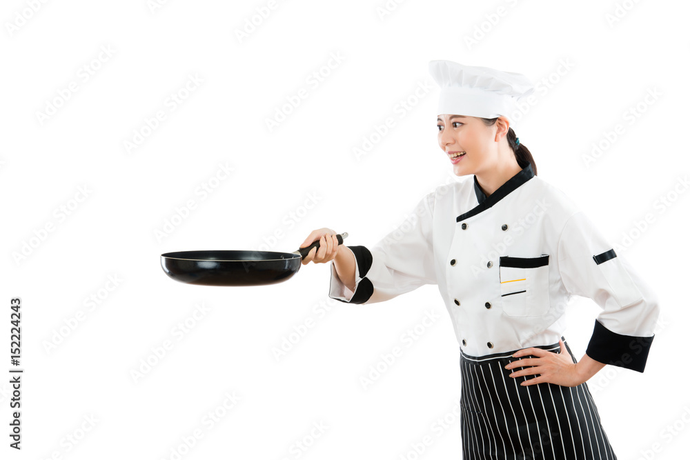 professional asian chef with a flat pan