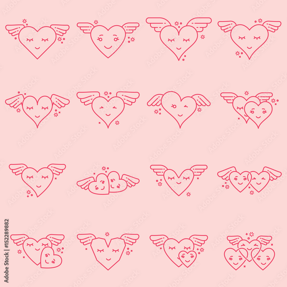 Vector icon set of various heart shapes