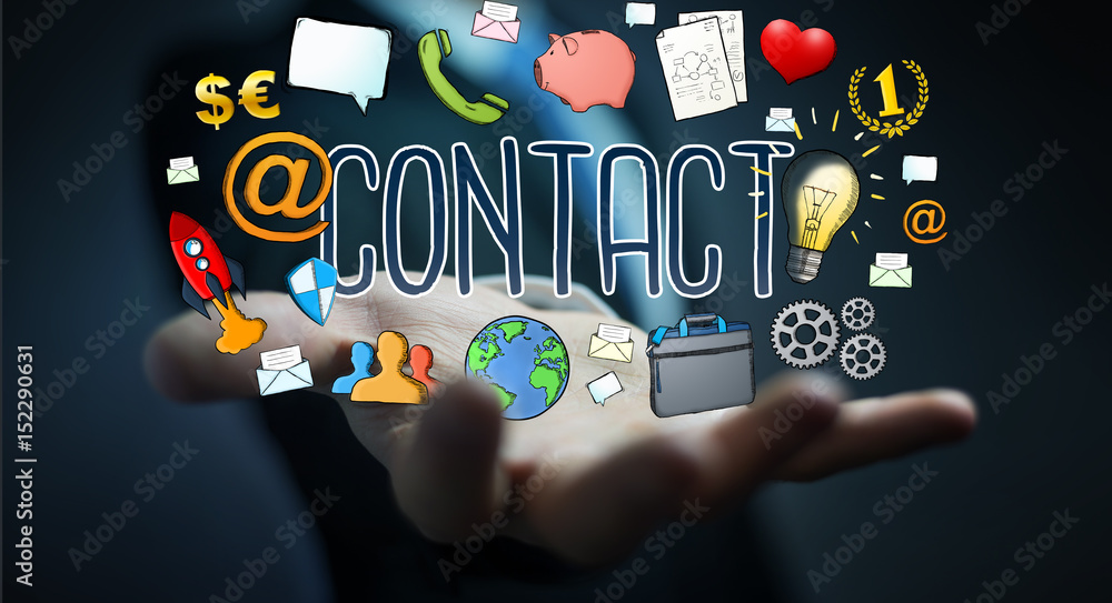 Businessman using manuscript contact text