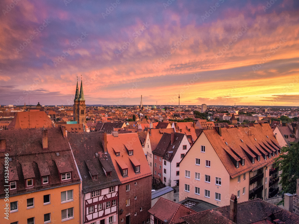 Nürnberg city panorama at sunset, Bavaria, Germany