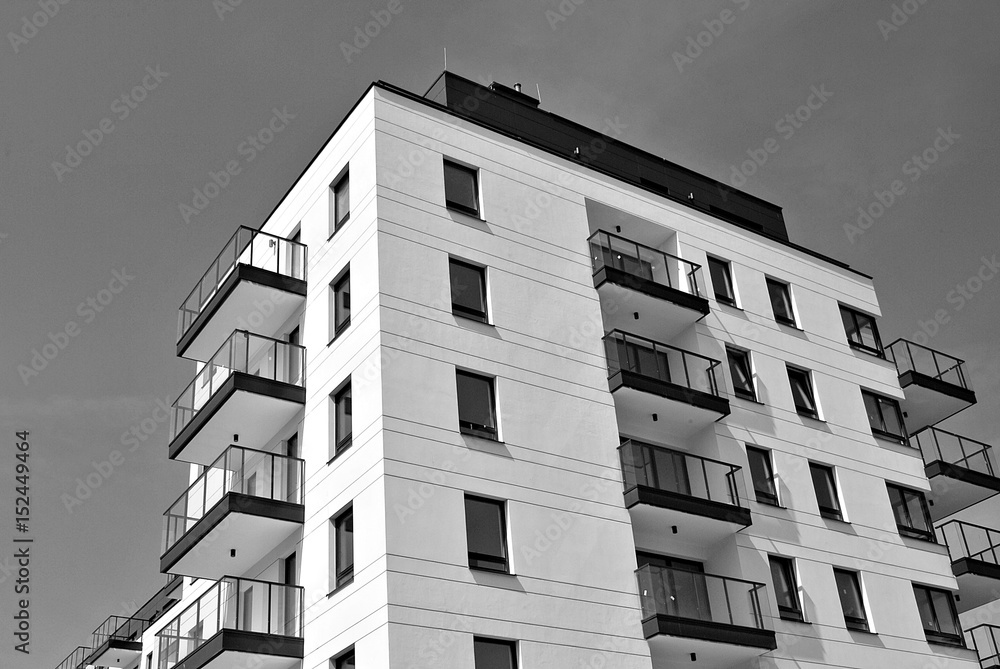 Modern, Luxury Apartment Building. Black and white