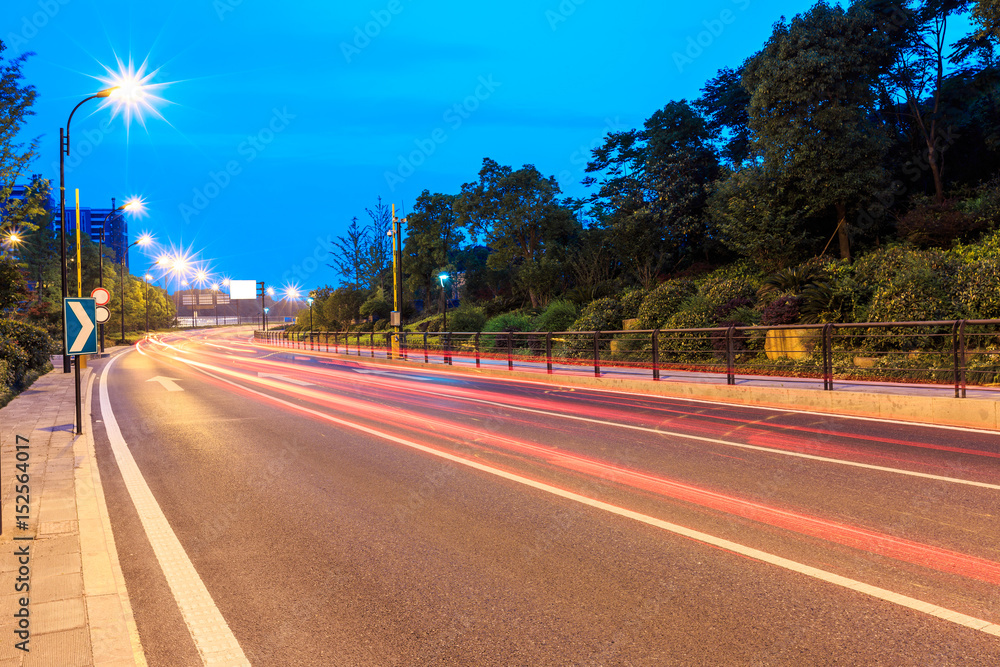 City asphalt road at night