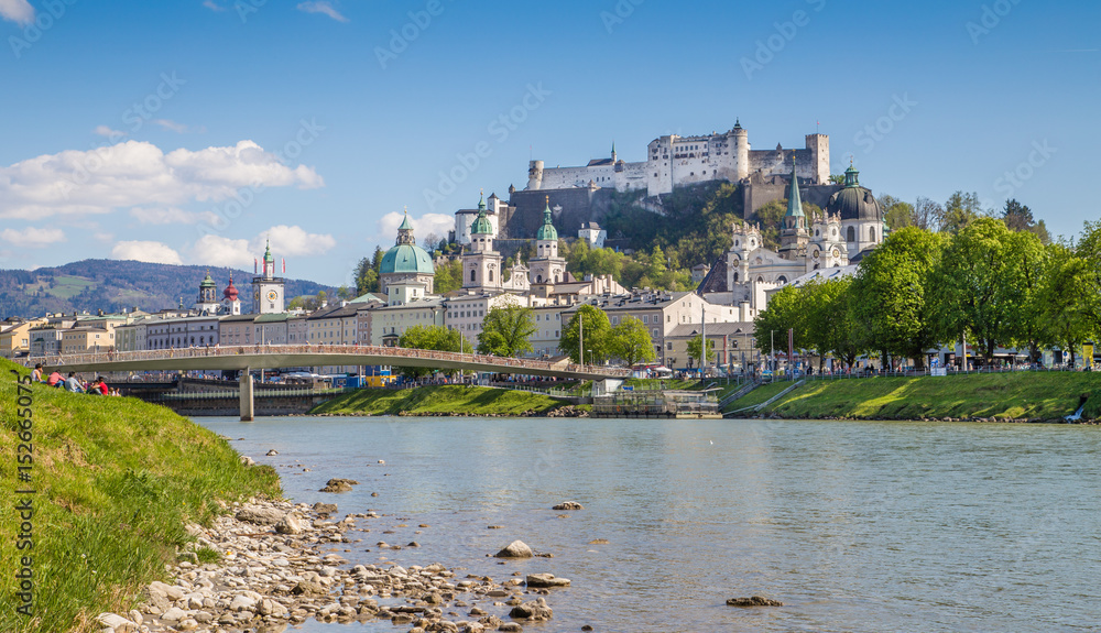 Historic city of Salzburg with Salzach river in summer, Austria