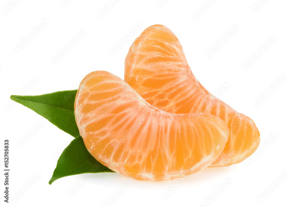 Tangerines slices isolated on white background