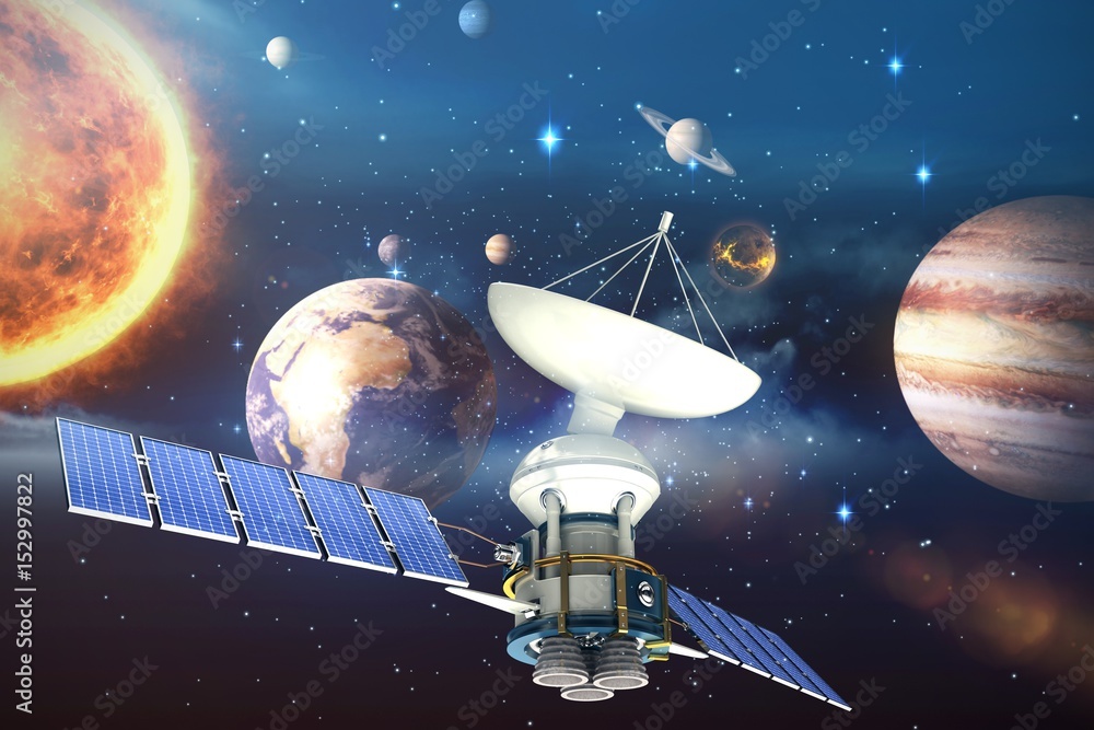 Composite image of 3d illustration of solar satellite