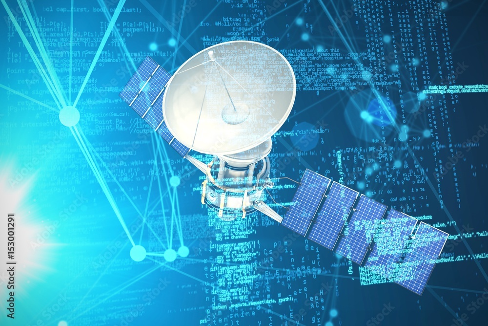 Composite image of high angle view of 3d solar power satellite