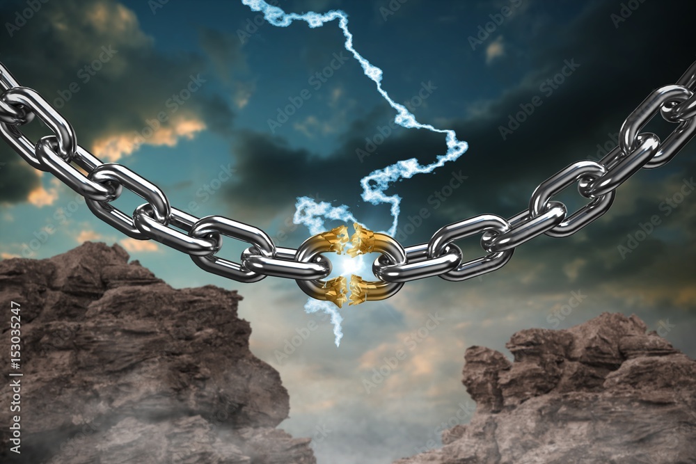 Composite image of 3d image of damaged silver chain 