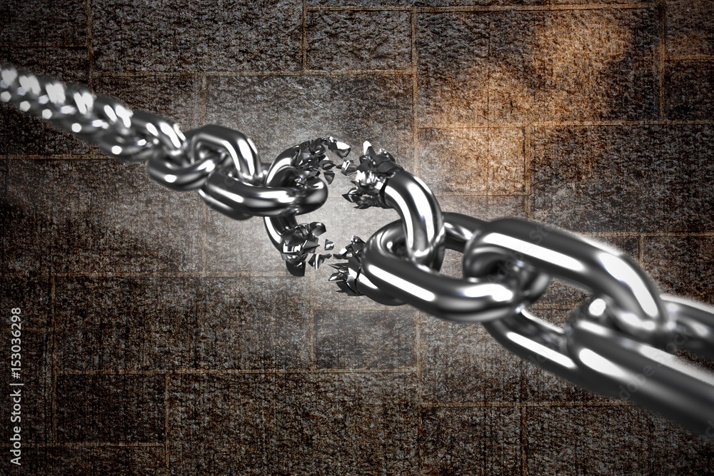 Composite image of 3d illustration of damaged silver chain 