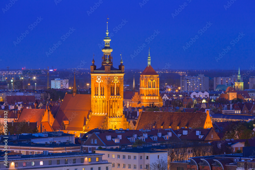 Architecture of the old town in Gdansk at dusk, Poland