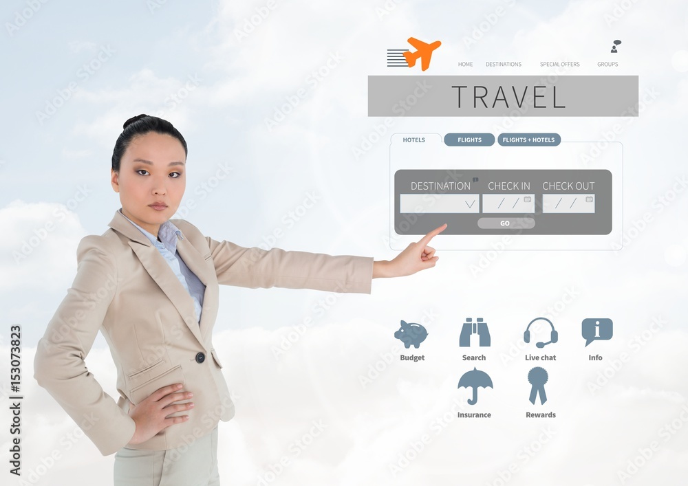 Woman Touching Holiday travel App Interface