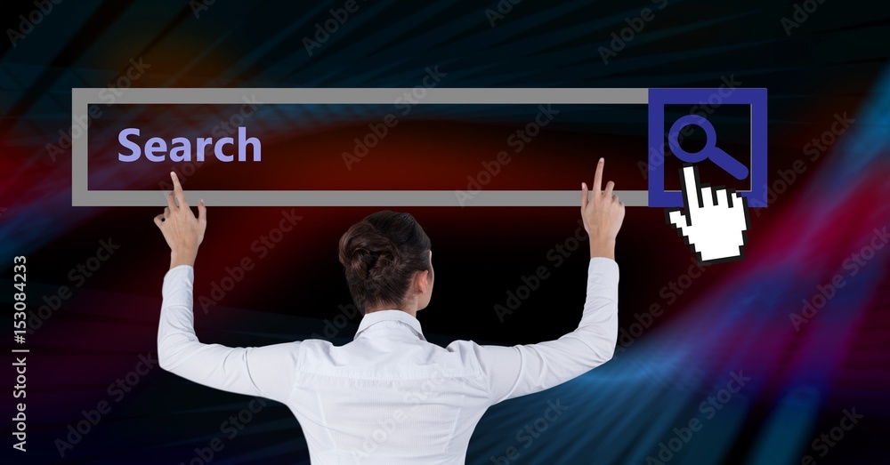 Rear view of woman touching search screen