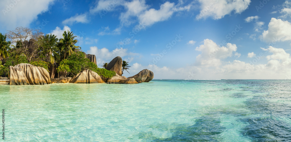 Beautiful beach of Seychelles, island La Digue, Anse Source dArgent