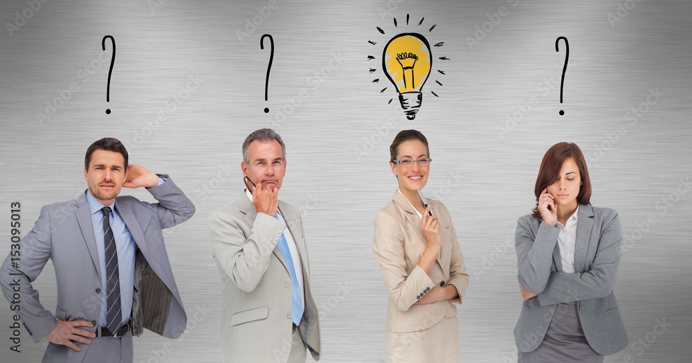 People with light bulb and question mark graphics