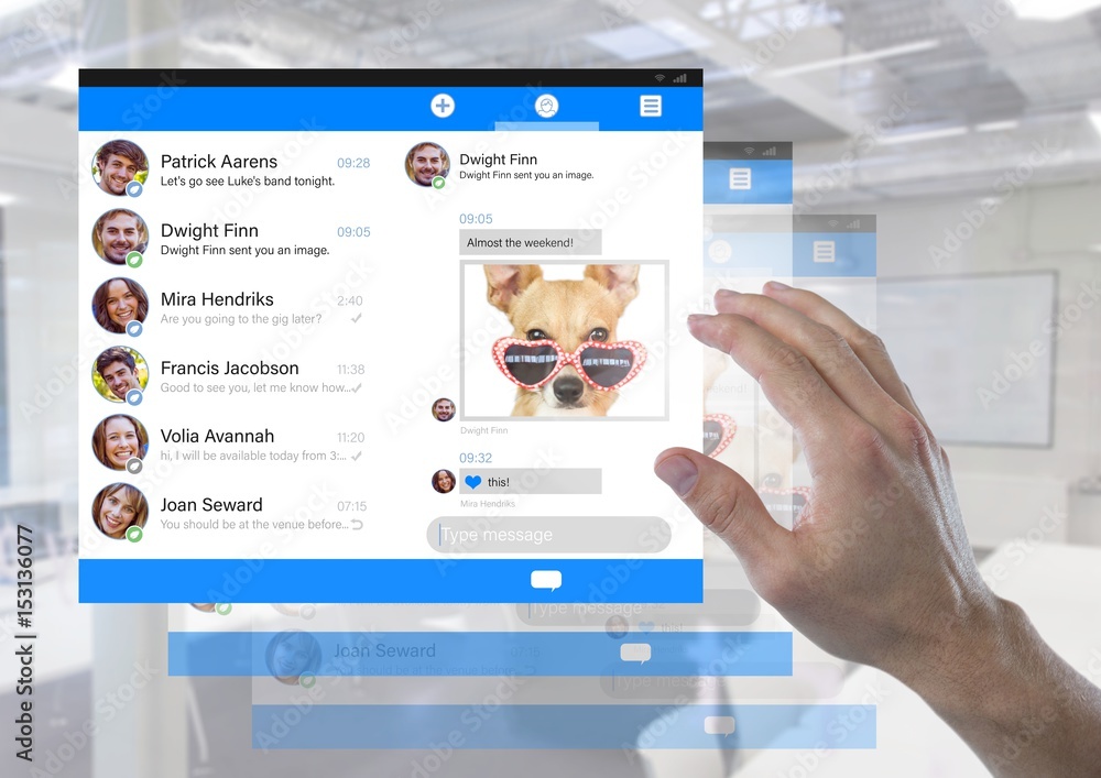 Hand touching Social Media Messenger App 
