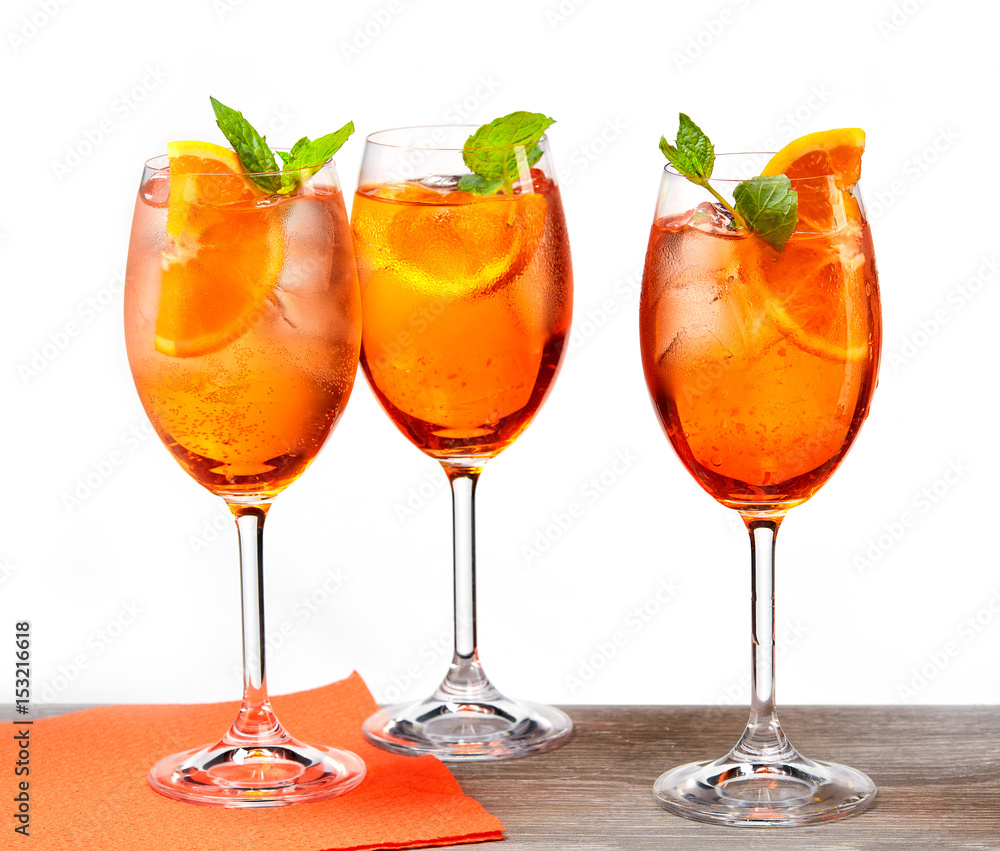 glasses of aperol spritz cocktail