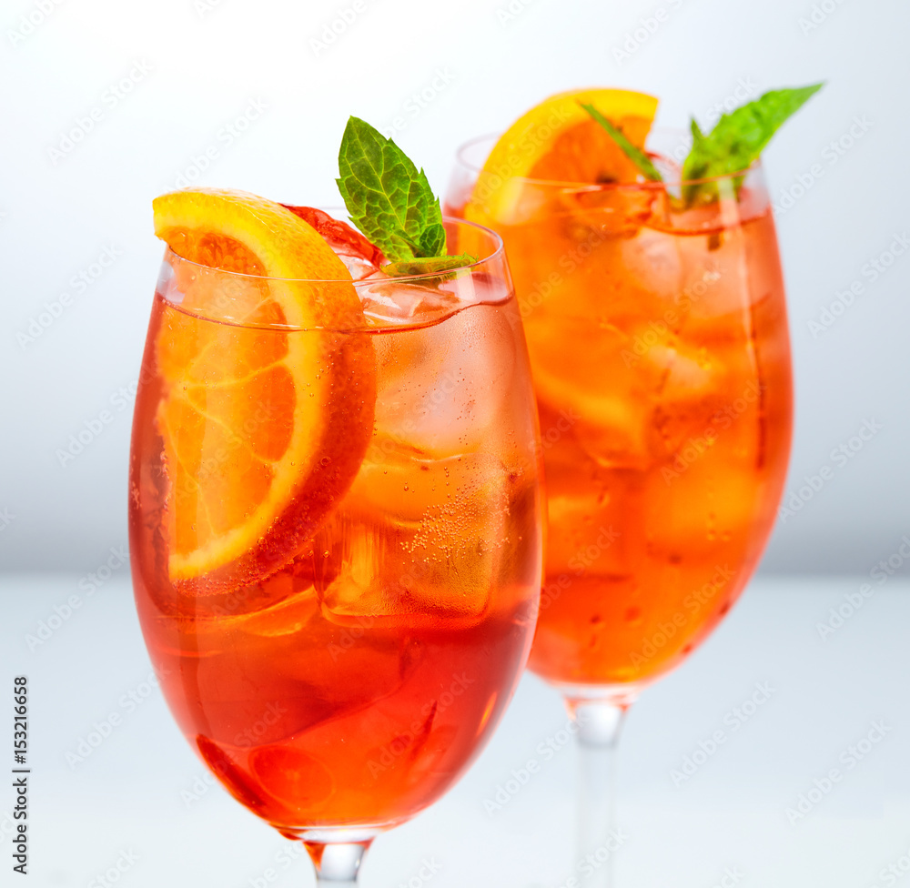 two glasses of aperol spritz cocktail