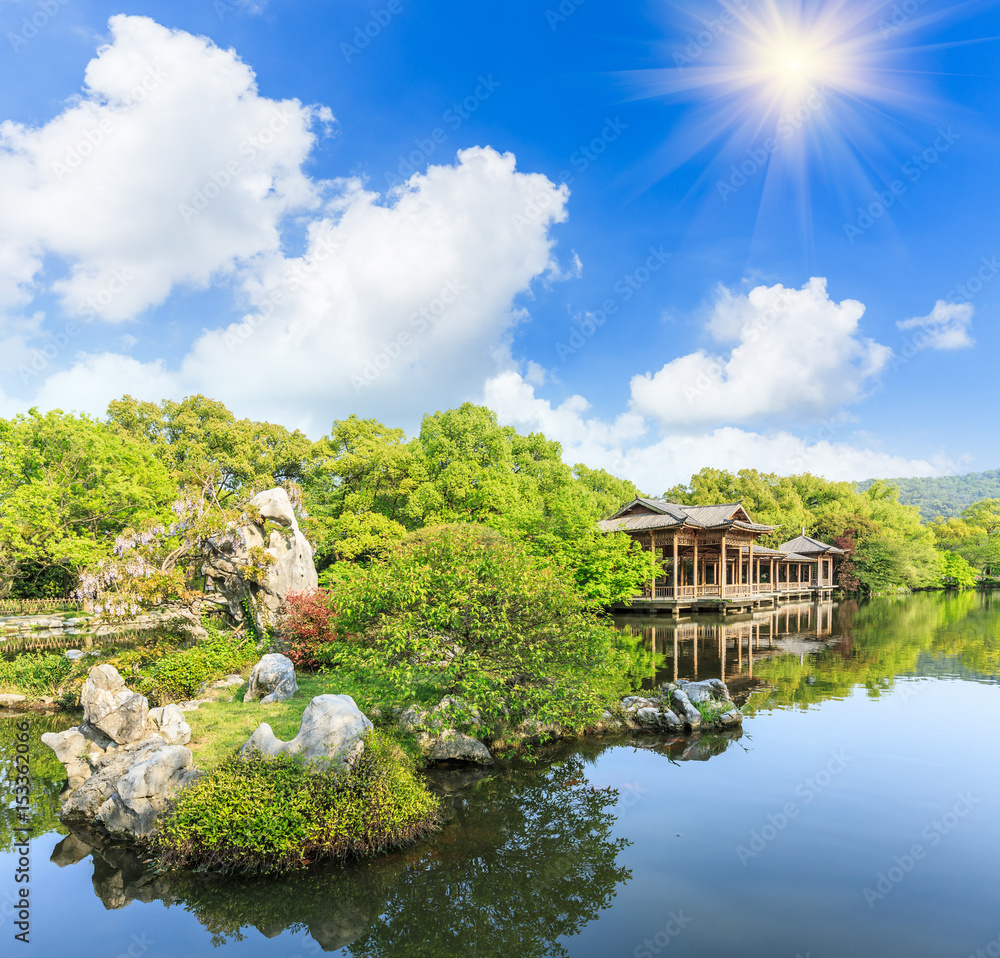 夏日美丽的杭州西湖花园，中国