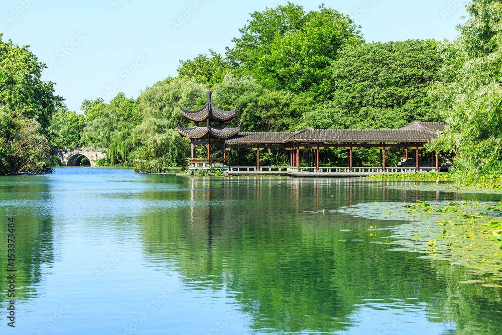 Beautiful Hangzhou West Lake Garden in the summer,China