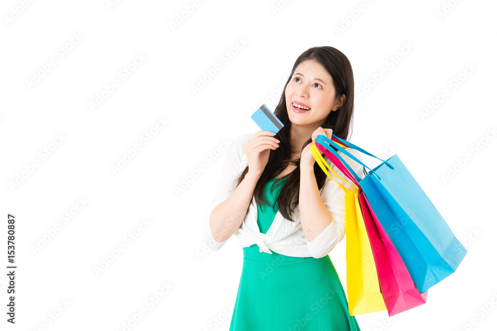 charming asian woman shopping online