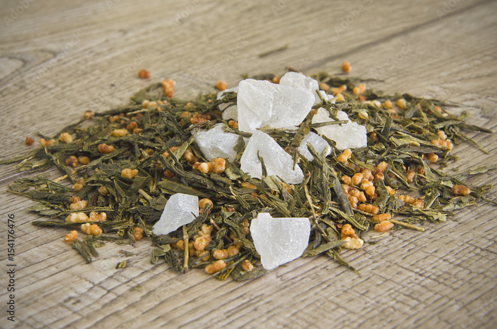 Green tea genmaicha with crystalline sugar