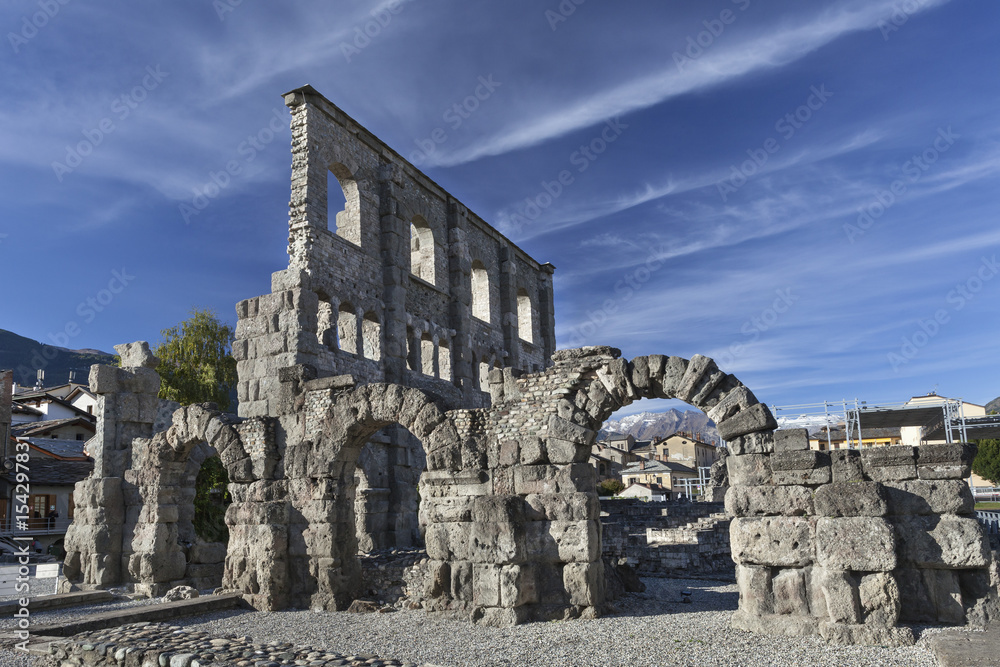 Ruins of roman theater in Aosta, Italy