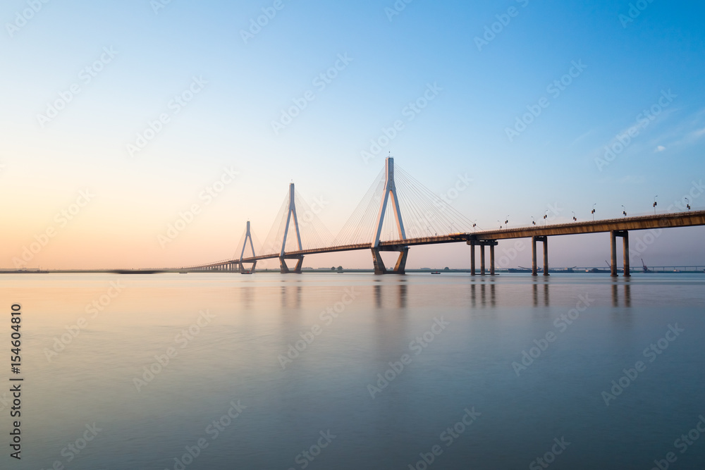 dongting lake bridge at dusk