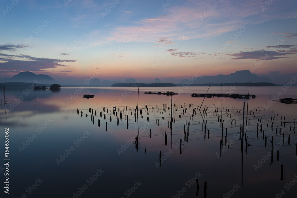 Beautiful sunrise landscape view of Samchong-tai in Phang-Nga,Thailand.