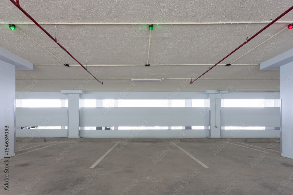 Parking garage interior, industrial building,empty space car park interior.