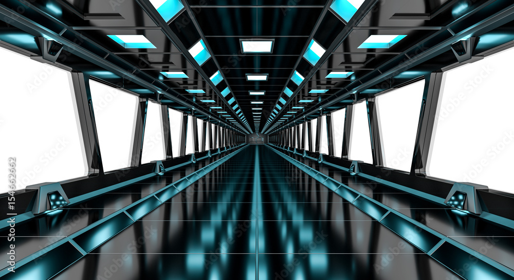 Spaceship black corridor 3D rendering