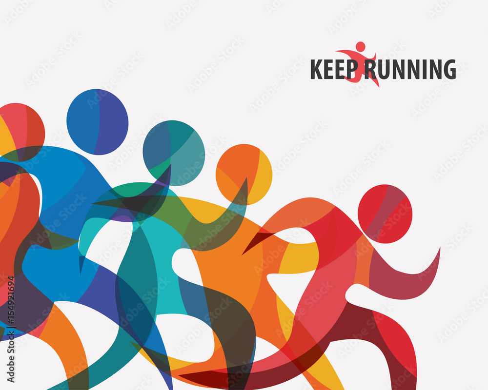 running people set of stylized icons and silhouettes, sport and activity  background