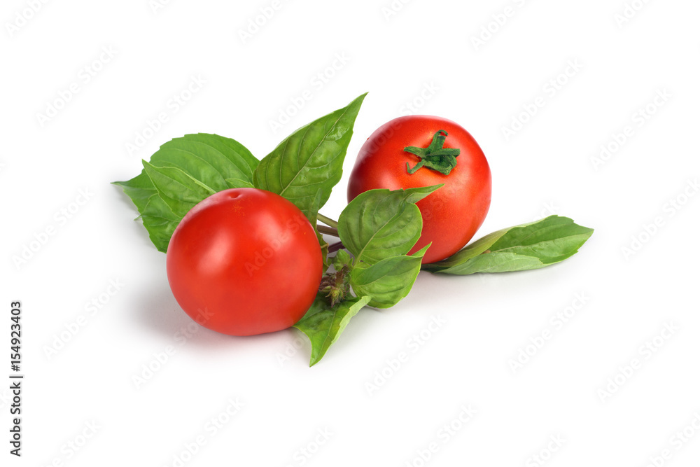 tomato with leaves isolated on white