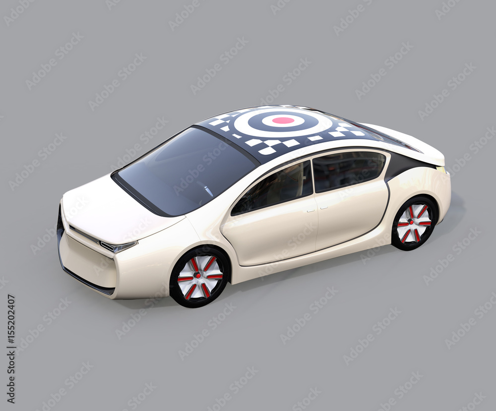 White electric car isolated on gray background. 3D rendering image.