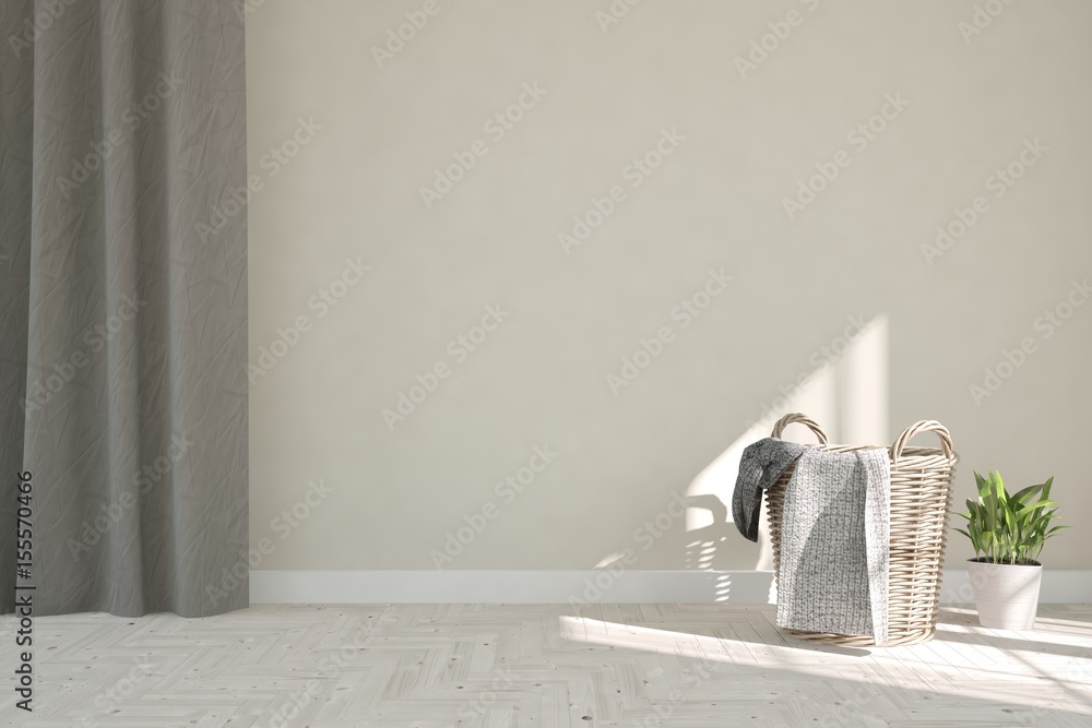 White empty room. Scandinavian interior design. 3D illustration