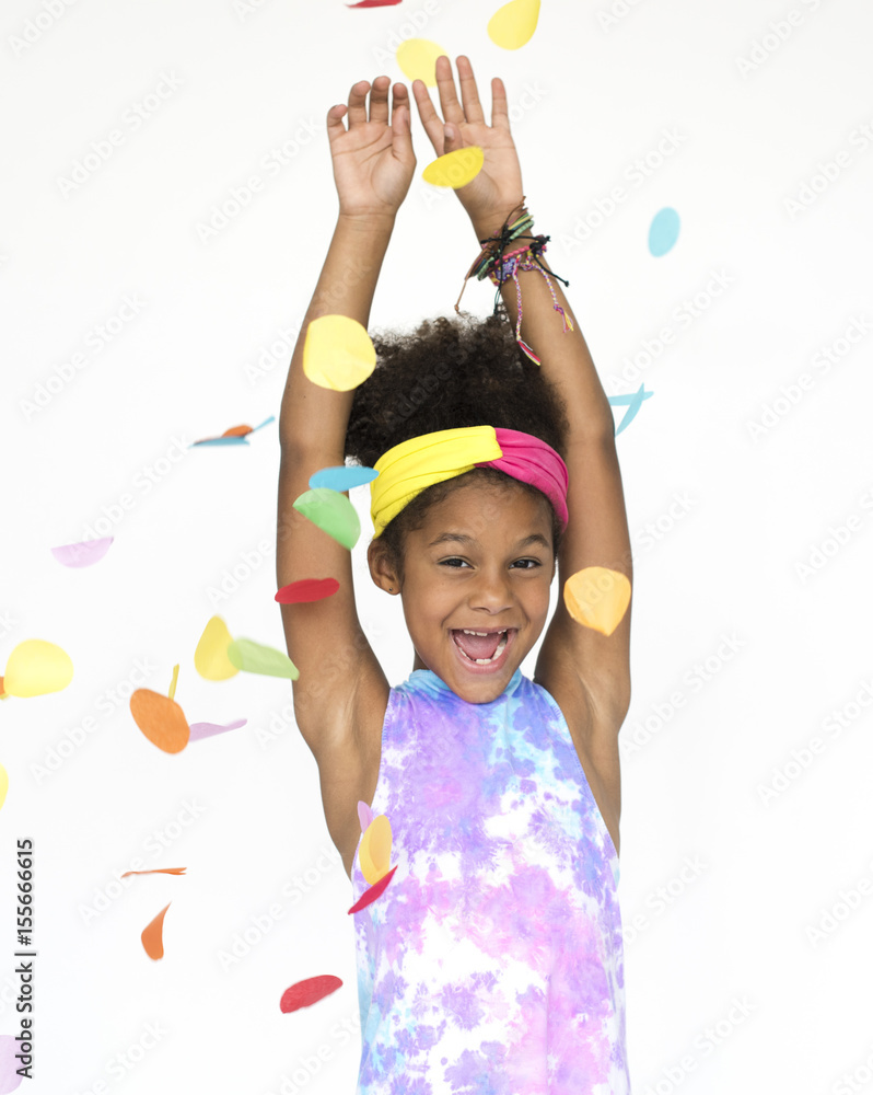 Little Girl Smiling Happiness Celebration Arms Raised Portrait