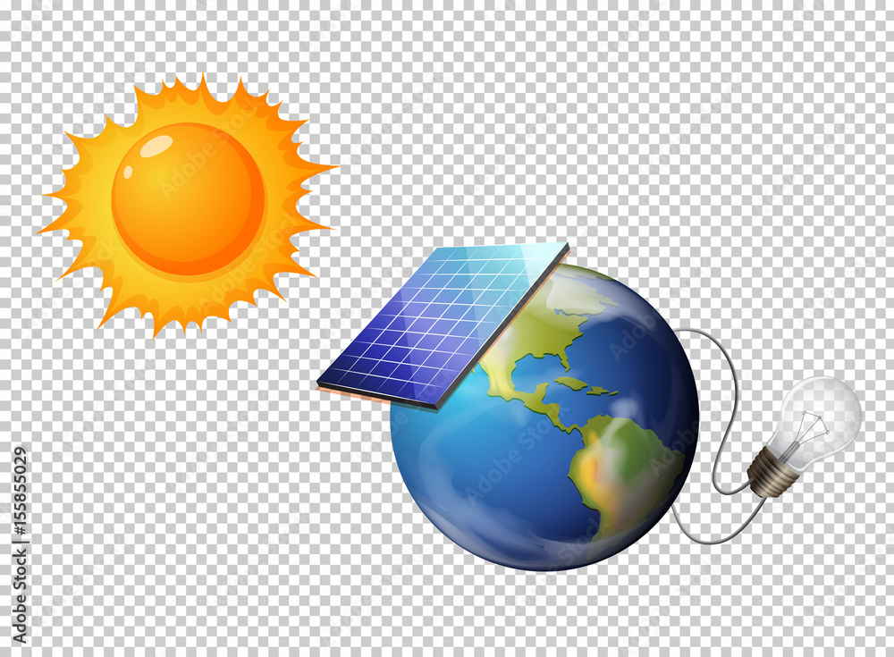 Diagram showing sun and solar cell on earth