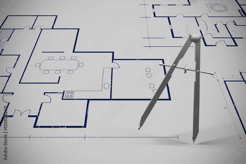 Composite image of computer generated image of drawing compass